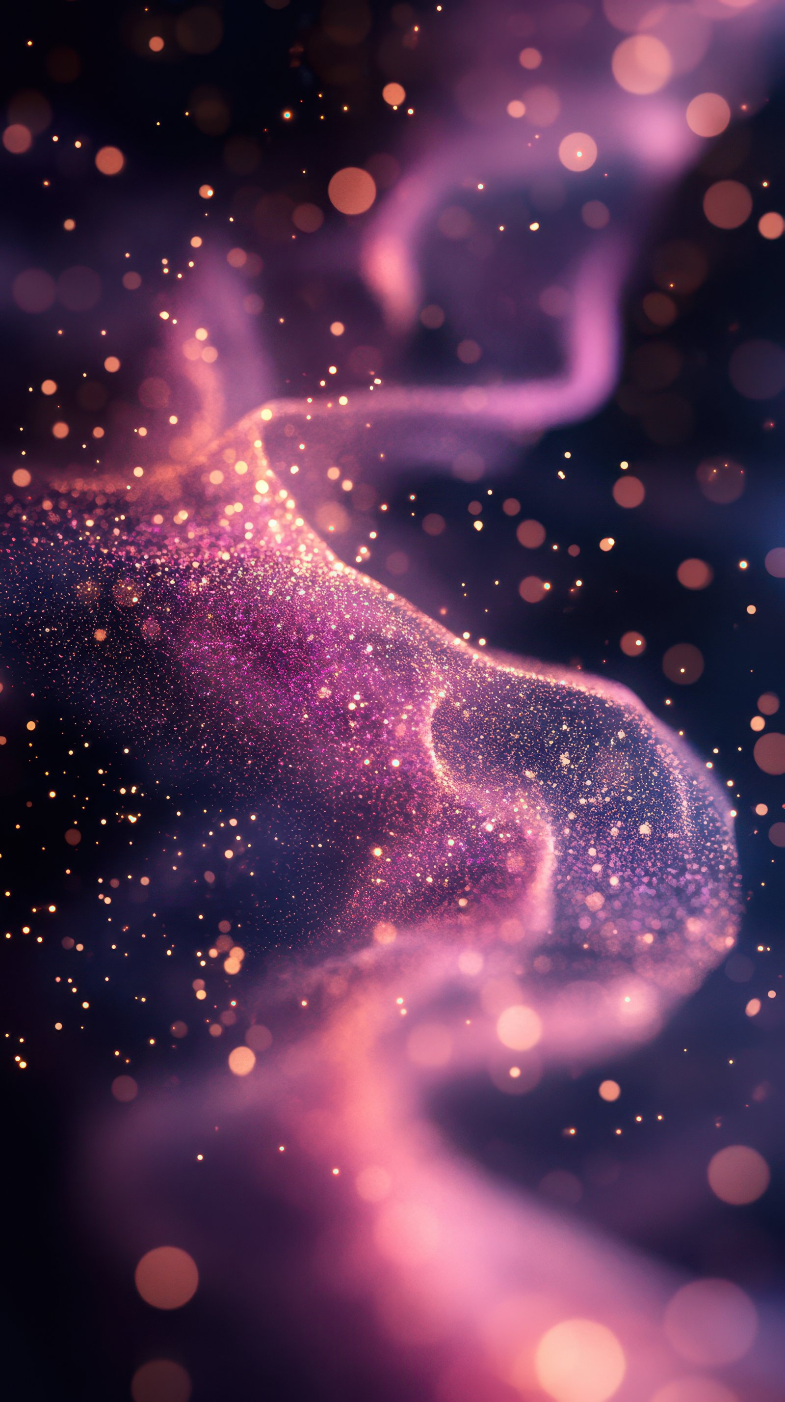 Colorful cosmic swirls and luminous particles in a dreamy universe setting at night